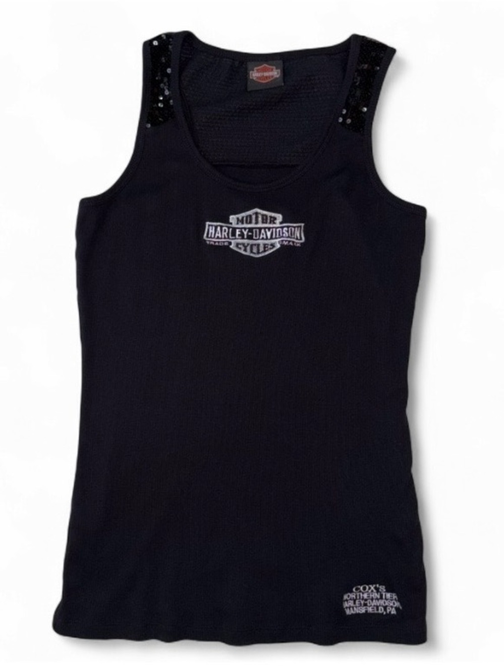 y2K Harley-Davidson Black Sequin Racerback Embroidered Logo Ribbed Tank XL 1X